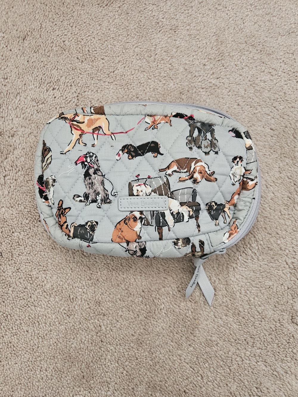 Vera Bradley Quilted Light Gray Dog Print Pouch